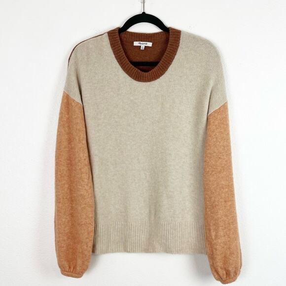 Madewell Colorblock Payton Pullover Sweater Crew Neck Drop Sleeve Fall Medium - Picture 3 of 8